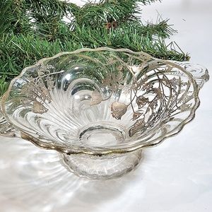 Vtg Sterling City Glass Co Sterling On Crystal Footed Handles Candy Fruit Bowl